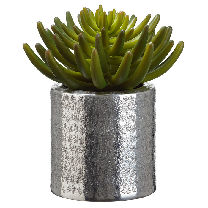 8" Artificial Aeonium Succulent Plant w/Aluminum Pot -Green - WF9303-GR