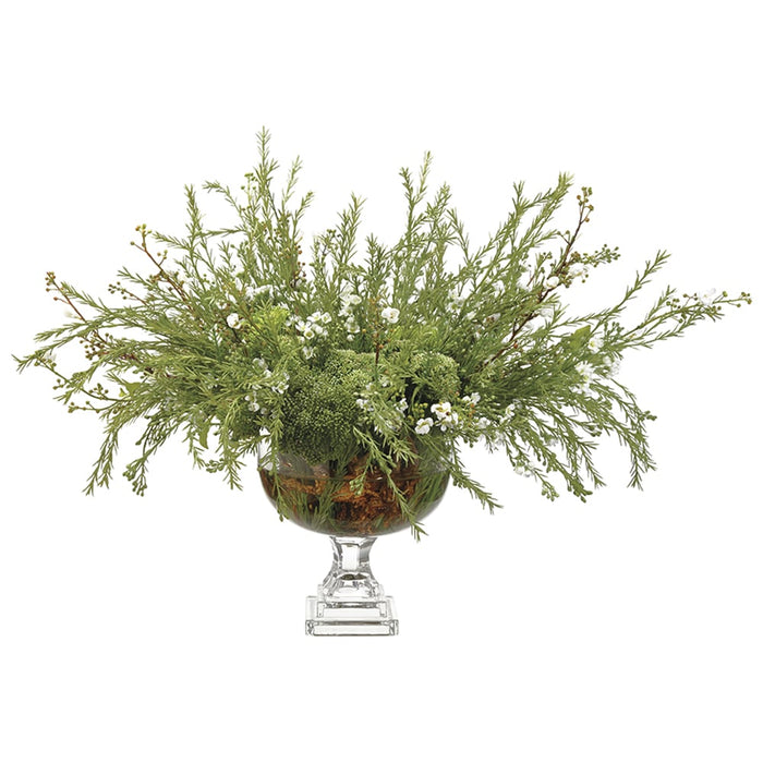 25" Artificial Wax Flower & Sedum Arrangement w/Glass Vase -White/Green - WF9305-GR/WH