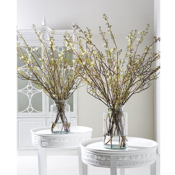 45.5" Artificial Berry Branches Arrangement w/Glass Vase -White/Green - WF9308-GR/WH