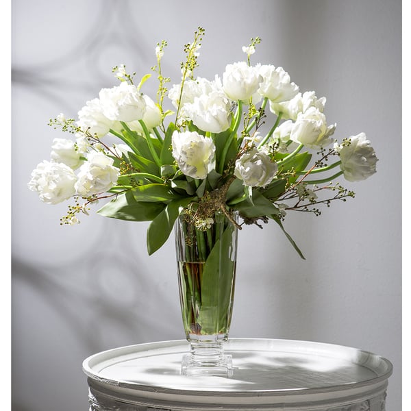 28" Silk Parrot Tulip Flower Arrangement w/Glass Vase -White/Green - WF9309-GR/WH
