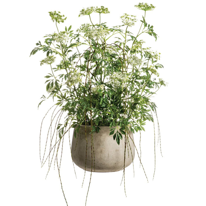 46"Hx40"W Artificial Queen Anne's Lace Flower & Hanging Willow Arrangement w/Cement Pot -Green/White - WF9327-GR/WH