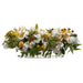 10"Hx24"W Silk Peony, Tulip & Calendula Flower Arrangement w/Glass Vase -Yellow/White - WF9412-YE/WH