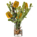 16"Hx13"W Leucadendron, Bankisa & Driftwood Silk Flower Arrangement w/Glass Vase -Yellow/Green - WF9517-YE/GR
