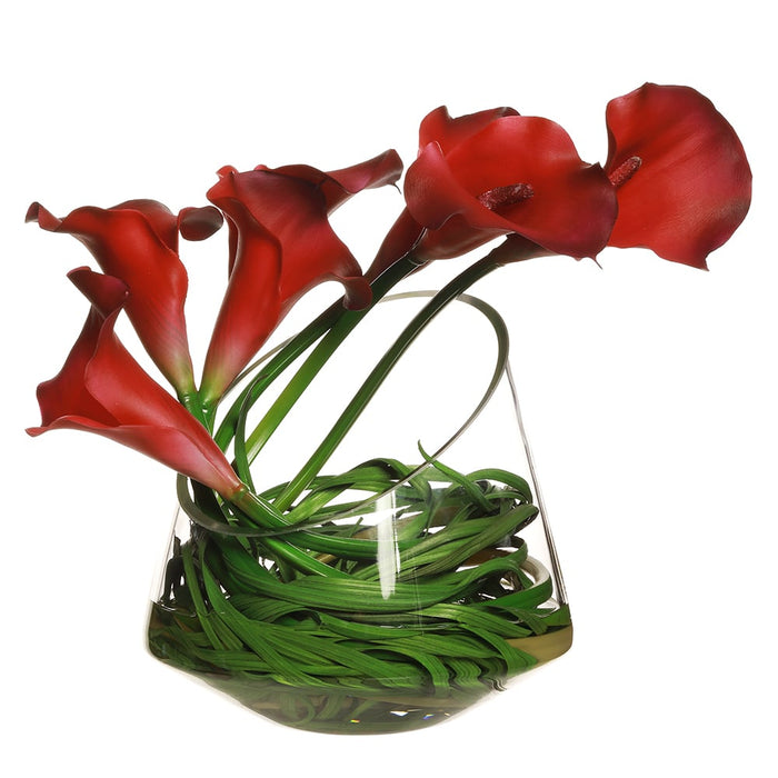 11"Hx13"W Calla Lily & Grass Silk Flower Arrangement w/Glass Vase -Beauty - WF9542-BT