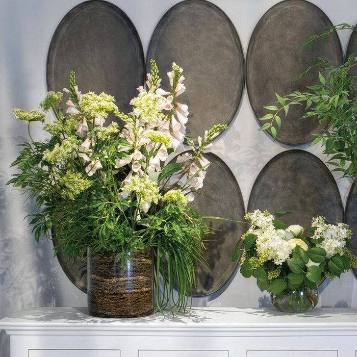 37"Hx37"W Queens Anne's Lace, Foxglove & Grass Silk Flower Arrangement w/Glass Vase -White/Pink - WF9588-WH/PK