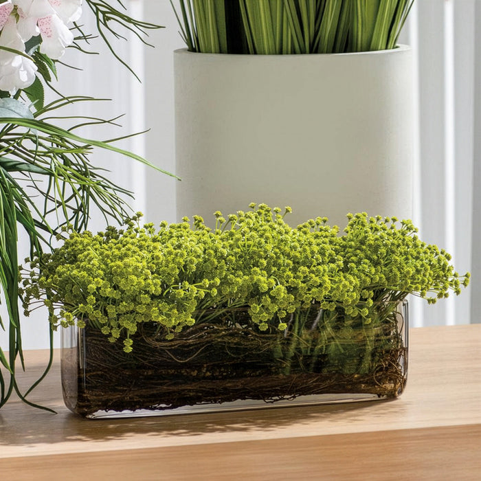 9"Hx21"W Baby's Breath & Twig Silk Flower Arrangement w/Glass Vase -Light Green - WF9593-GR/LT