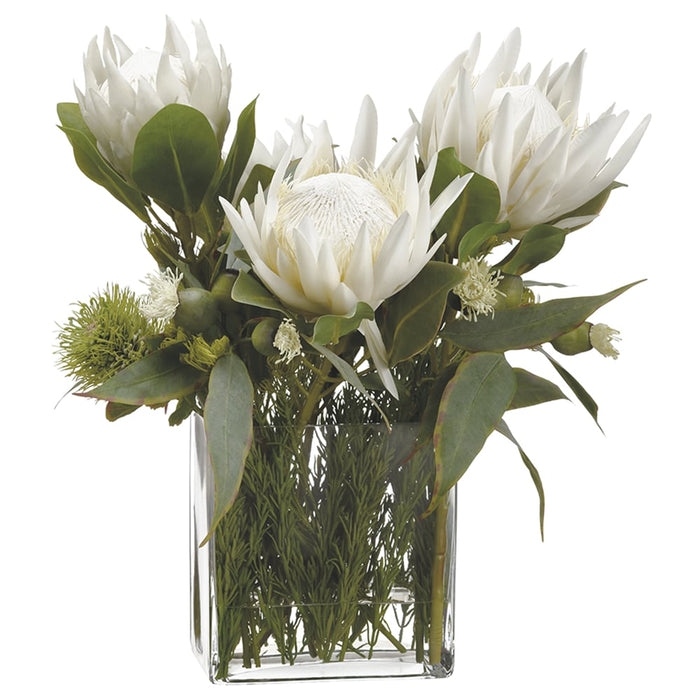 21"Hx21"W Protea, Rosemary & Wolly Silk Flower Arrangement -Cream/Green - WF9813-CR/GR