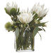 21"Hx21"W Protea, Rosemary & Wolly Silk Flower Arrangement -Cream/Green - WF9813-CR/GR