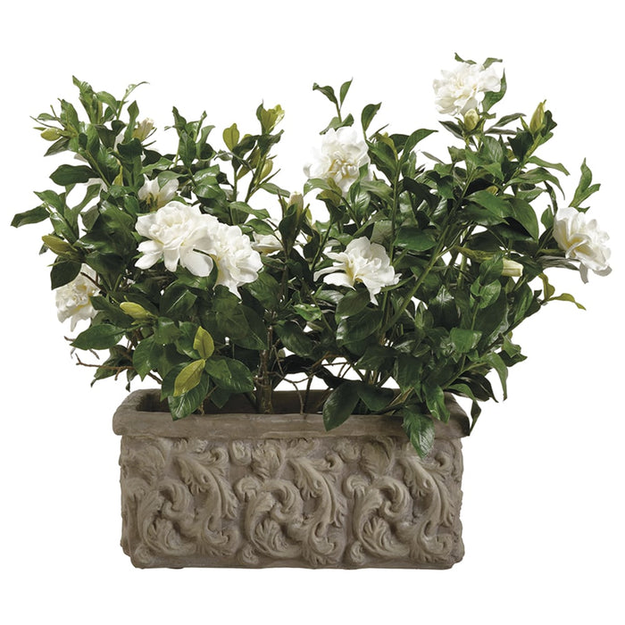 26" Large Silk Gardenia Flower Arrangement w/Stone Pot -Cream/Green - WF9830-CR/GR