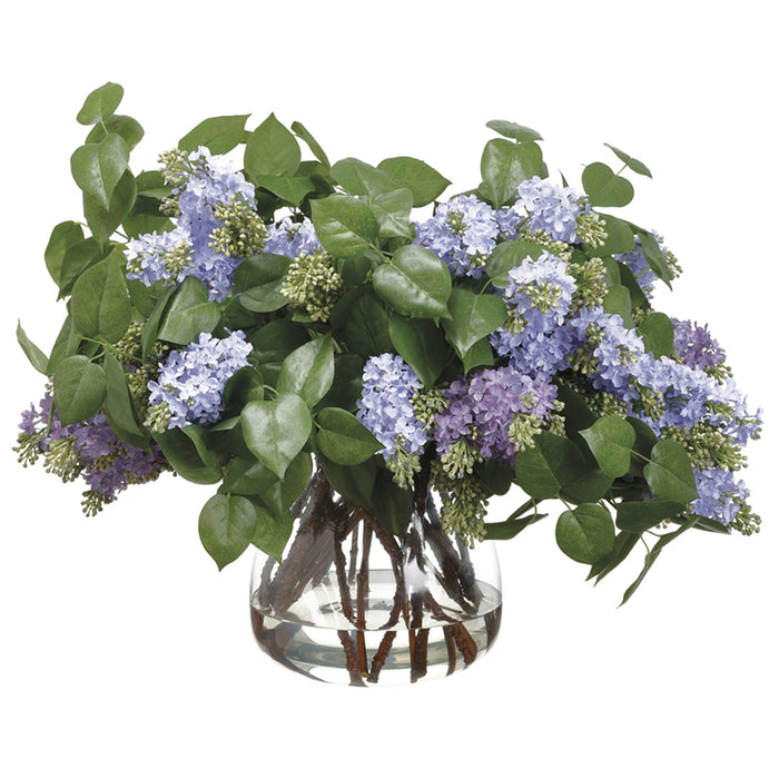 24" Silk Lilac Flower Arrangement w/Glass Vase -Lavender/Green - WF9840-LV/GR