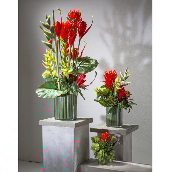 42.5" Mixed Silk Tropical Flower Arrangement w/Glass Vase -Orange/Red - WF9850-OR/RE