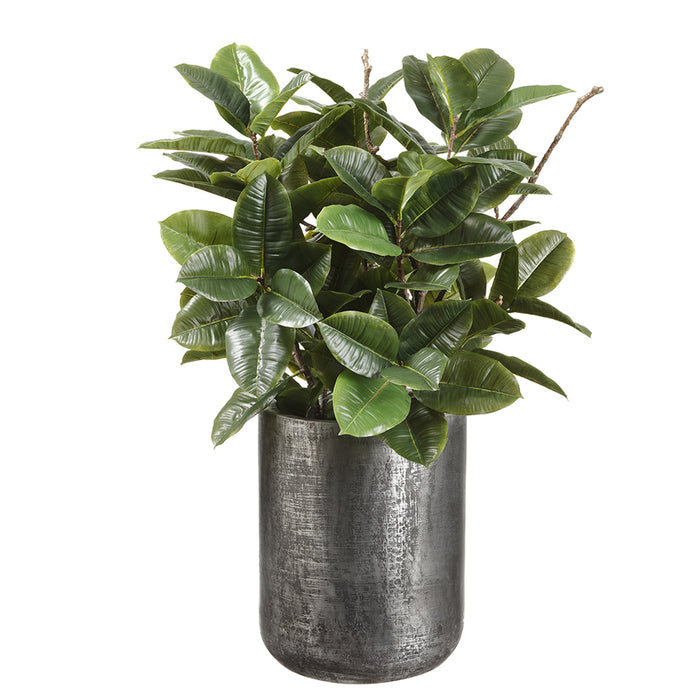 36" Artificial Rubber Leaf Plant w/Textured Zinc Planter -Green - WP0702-GR