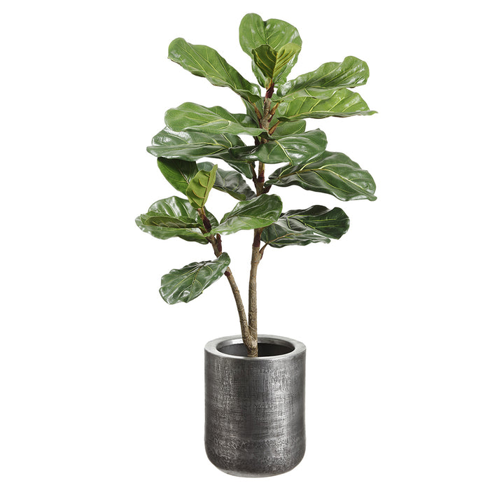 42" Silk Fiddle Leaf Fig Tree w/Textured Zinc Planter -Green - WP0711-GR