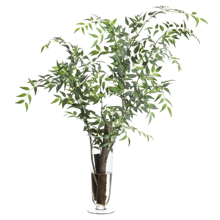 40"Hx40"W Italian Ruscus Tree Branch Silk Arrangement w/Glass Vase -Green/Gray - WP0726-GR/GY