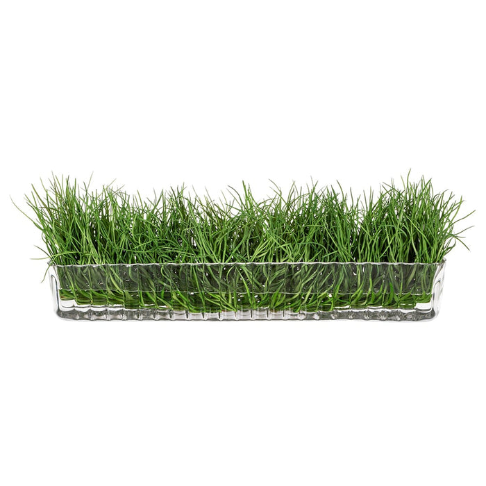 9"Hx28"W Soft-Touch Grass Artificial Plant w/Long Glass Vase -Green - WP0731-GR