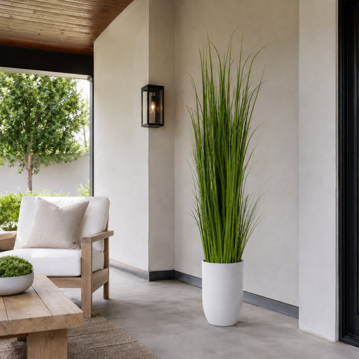 7'2"Hx14"W Wild Grass Artificial Plant w/White Cement Planter -Light Green - WP0740-GR/LT