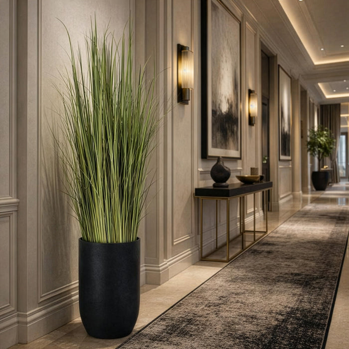 7'1"Hx17"W Wild Grass Artificial Plant w/Black Cement Planter -Light Green - WP0741-GR/LT