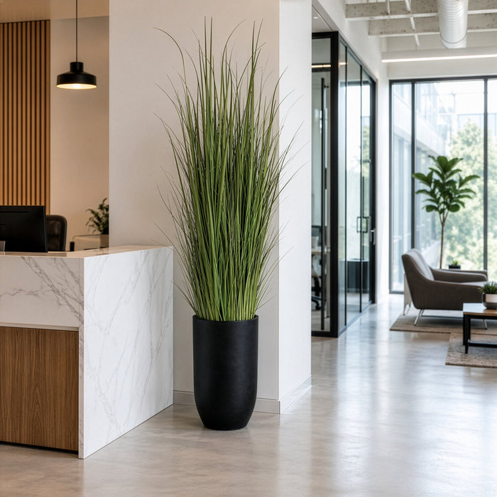 7'1"Hx17"W Wild Grass Artificial Plant w/Black Cement Planter -Light Green - WP0741-GR/LT