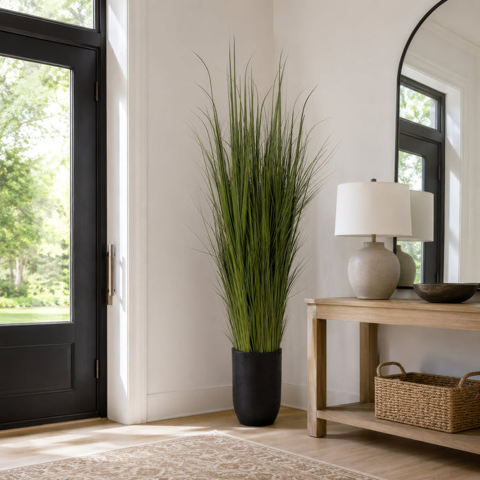 7'1"Hx17"W Wild Grass Artificial Plant w/Black Cement Planter -Light Green - WP0741-GR/LT