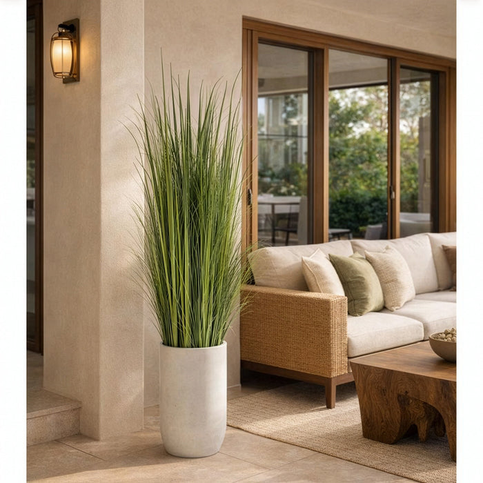 7'1"Hx17"W Wild Grass Artificial Plant w/White Cement Planter -Light Green - WP0742-GR/LT