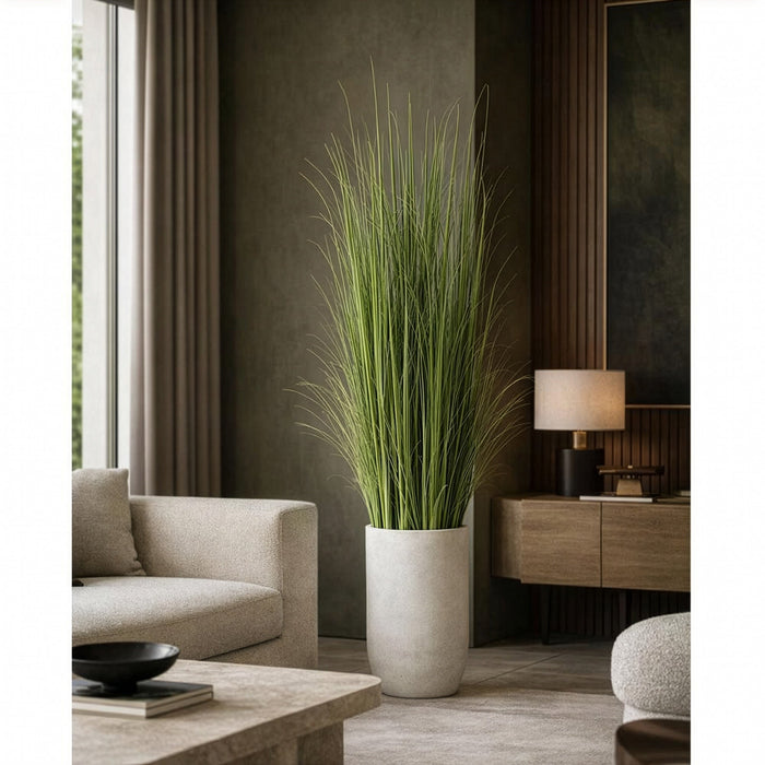 7'1"Hx17"W Wild Grass Artificial Plant w/White Cement Planter -Light Green - WP0742-GR/LT