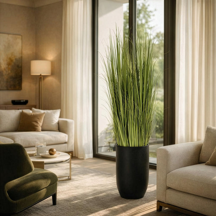 8'Hx20"W Wild Grass Artificial Plant w/Black Cement Planter -Light Green - WP0743-GR/LT