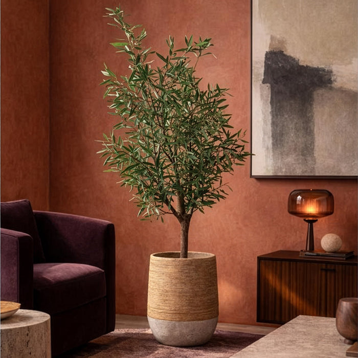 4'4"Hx38"W Olive Leaf Artificial Tree w/Cement Planter -Green - WP0753-GR