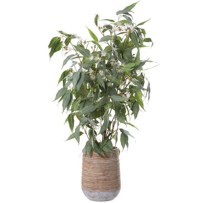 4'6"Hx34"W Blooming Eucalyptus Leaf Artificial Tree w/Cement Planter -Green - WP0754-GR