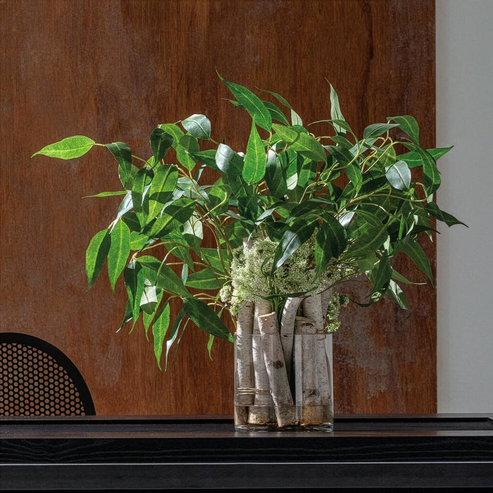 28"Hx36"W Eucalyptus Leaf, Queen Anne Lace & Birch Silk Flower Arrangement w/Glass Vase -Green - WP0756-GR