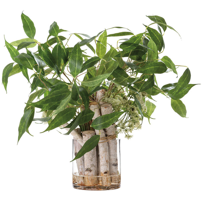 28"Hx36"W Eucalyptus Leaf, Queen Anne Lace & Birch Silk Flower Arrangement w/Glass Vase -Green - WP0756-GR