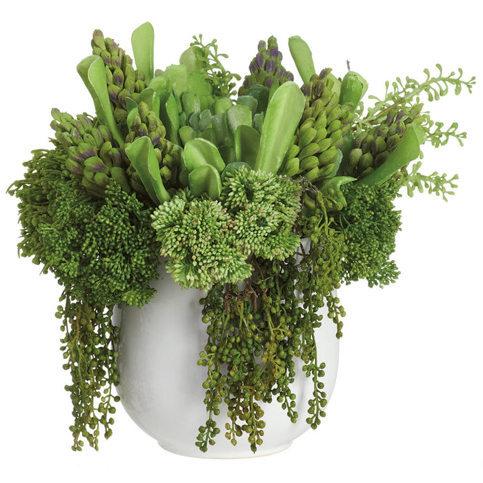 12"Hx13"W Mixed Succulents Artificial Plant w/Ceramic Vase -Green - WP0757-GR