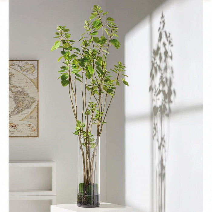 5'9"Hx28"W Silk Cotinus Tree w/Tall Glass Vase -Green - WP0769-GR