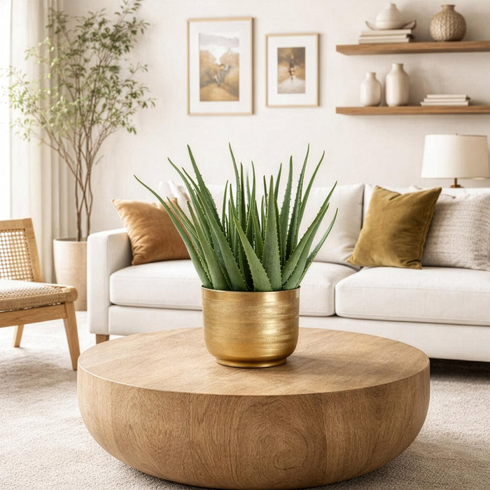 19"Hx19"W Agave Artificial Plant w/Gold Metal Pot -Green - WP0771-GR