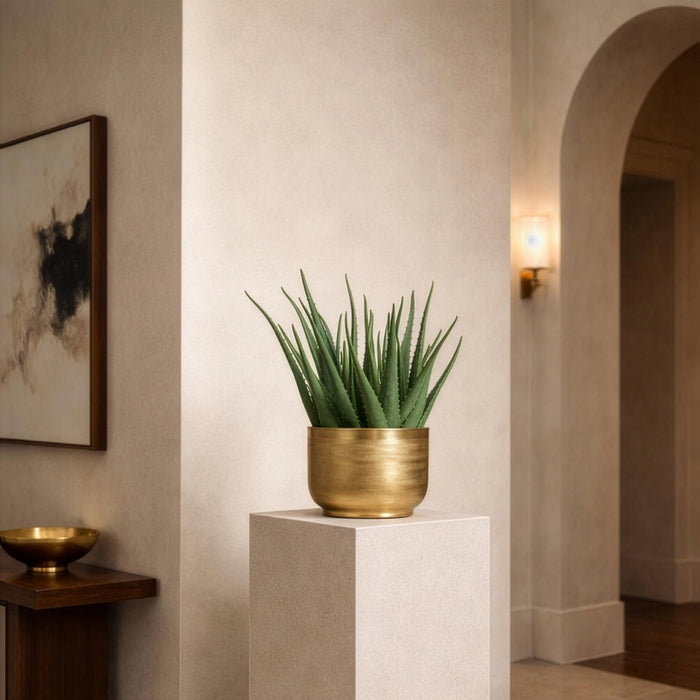 19"Hx19"W Agave Artificial Plant w/Gold Metal Pot -Green - WP0771-GR