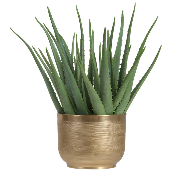 19"Hx19"W Agave Artificial Plant w/Gold Metal Pot -Green - WP0771-GR
