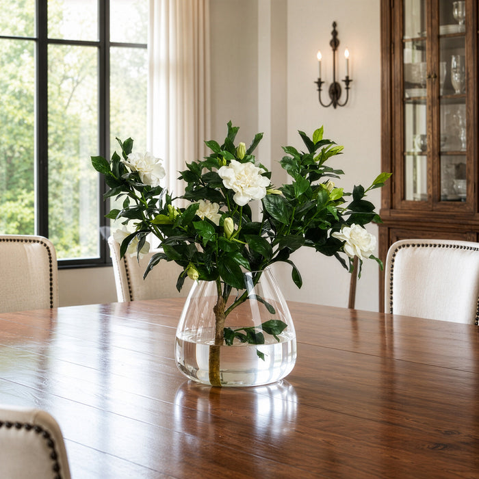 22"Hx30"W Gardenia Branch Silk Flower Arrangement w/Glass Vase -Cream - WP0773-CR
