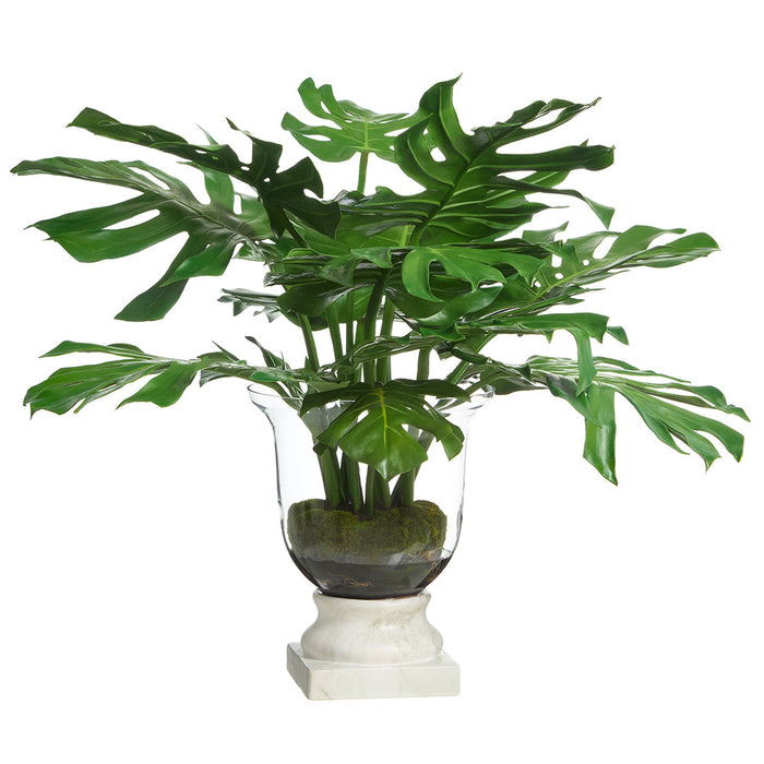 30"Hx36"W Split Philodendron Monstera Leaf Silk Plant w/Glass Vase -Green - WP0775-GR