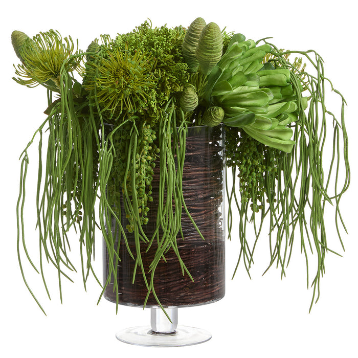 artificial succulent arrangements in glass 20.5" Mixed Succulent Artificial Flower Arrangement w/Glass Vase -Green