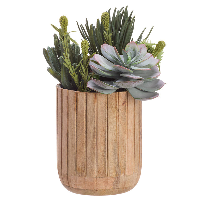 16"Hx12"W Mixed Succulent Garden Artificial Plant w/Wood Planter -2 Tone Green - WP0777-GR/TT