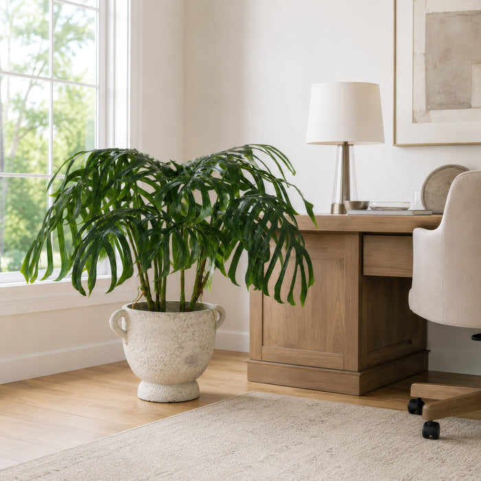 34"Hx32"W Split Philodendron Monstera Leaf Silk Plant w/Fiber Cement Planter -Green - WP0787-GR