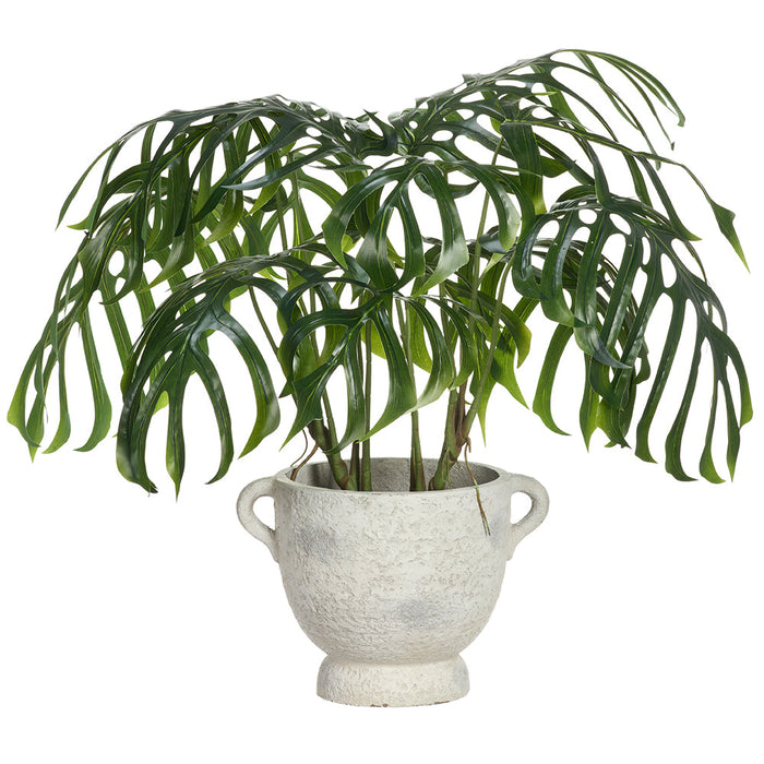34"Hx32"W Split Philodendron Monstera Leaf Silk Plant w/Fiber Cement Planter -Green - WP0787-GR