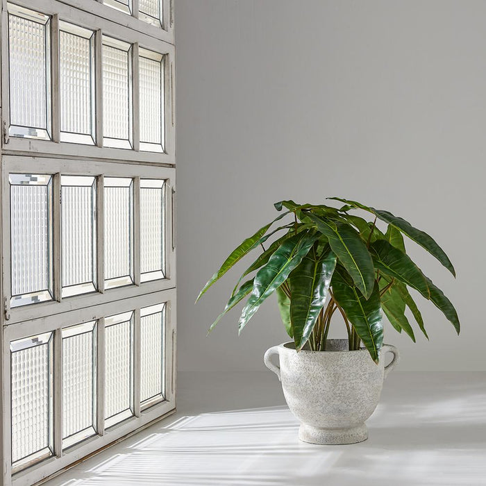 37"Hx42"W Philodendron Leaf Silk Plant w/Fiber Cement Planter -Green - WP0788-GR