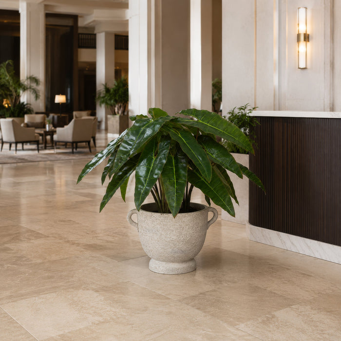 37"Hx42"W Philodendron Leaf Silk Plant w/Fiber Cement Planter -Green - WP0788-GR