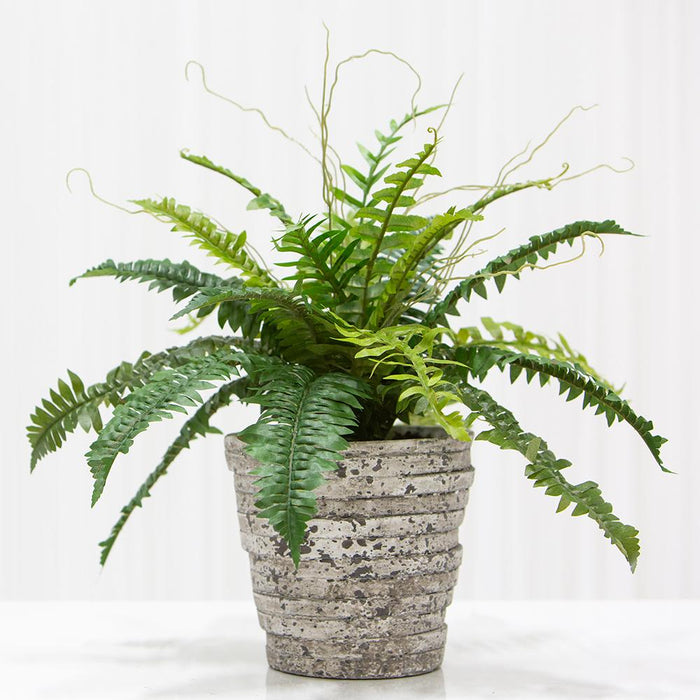 19" Boston Fern Leaf Silk Plant w/Cement Pot -Green - WP1042-GR