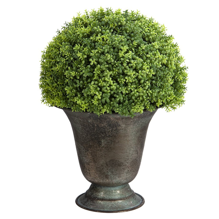 13"Hx10"W Artificial Baby's Tear Ball-Shaped Artificial Topiary w/Metal Urn -Green/ - WP1682-GR