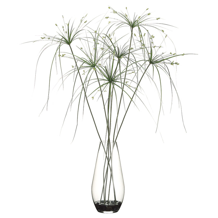 40"Hx33"W Papyrus Grass Silk Plant w/Glass Vase - WP7791-GR