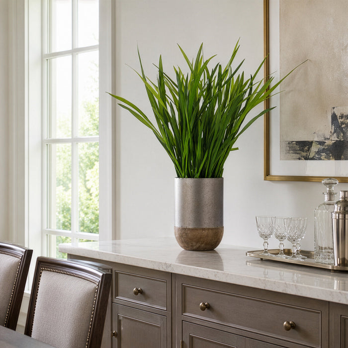 28"Hx24"W Cymbidium Orchid Foliage Silk Plant w/Iron & Wood Planter -Green - WP7970-GR