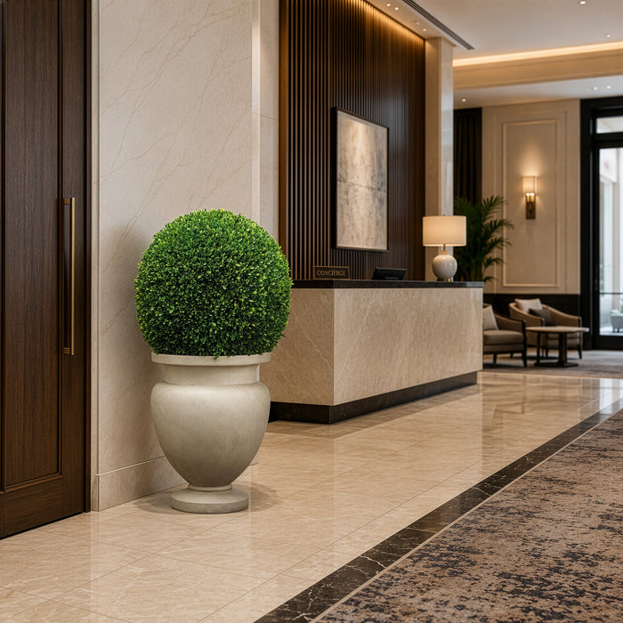 45"Hx23"W Preserved Boxwood Ball-Shaped Topiary Plant w/Cement Planter -Green - WP8023-GR