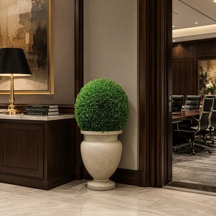 45"Hx23"W Preserved Boxwood Ball-Shaped Topiary Plant w/Cement Planter -Green - WP8023-GR