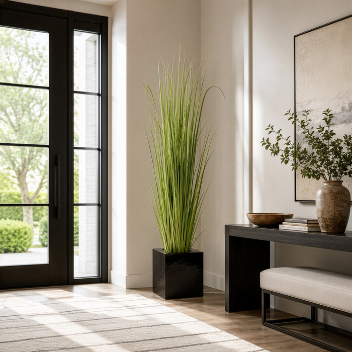 7' Reed Grass Artificial Plant w/Fiber Cement Planter -Green - WP8094-GR